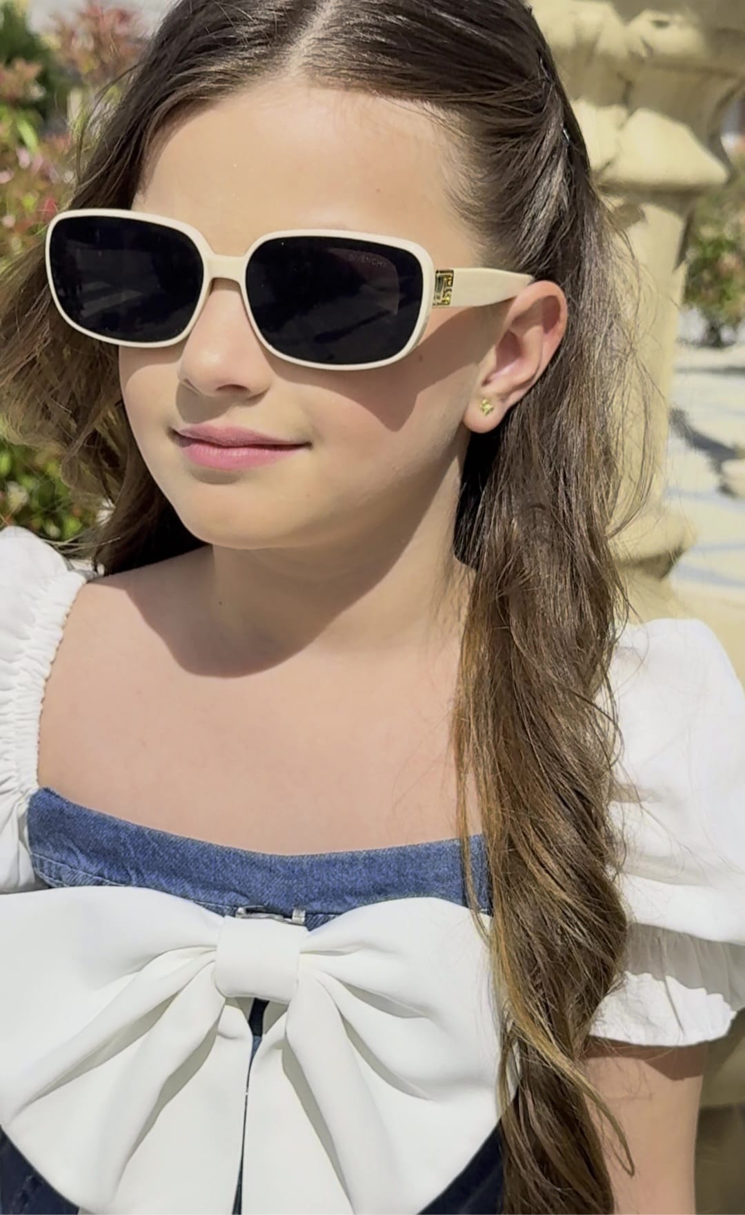 Elegant Denim & White Bow Dress for Girls