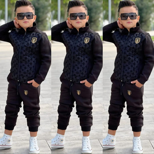 Boys Luxury Jacquard Cotton 2-Piece Outfit Set