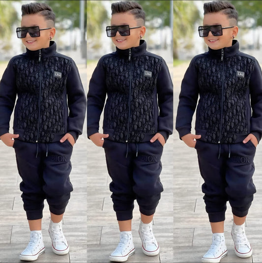 Boys Luxury Jacquard Cotton 2-Piece Outfit Set