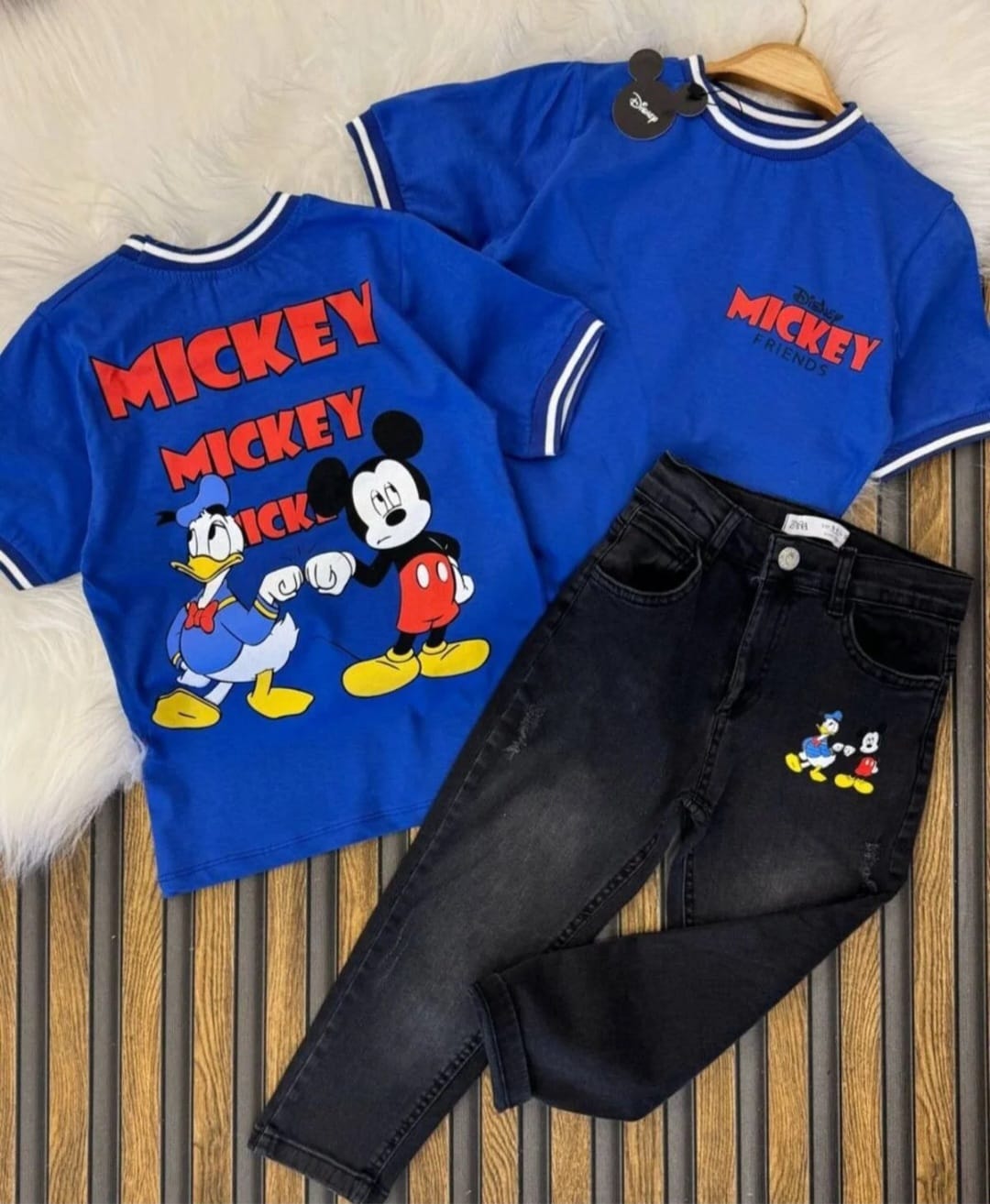 Boys ZARA Mickey Mouse Denim Pants & Orange T-Shirt Set