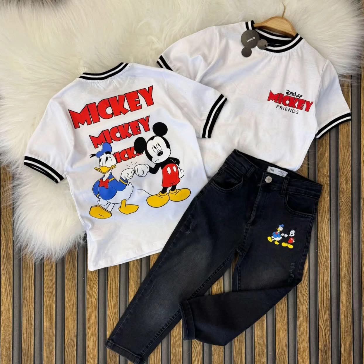 Boys ZARA Mickey Mouse Denim Pants & Orange T-Shirt Set