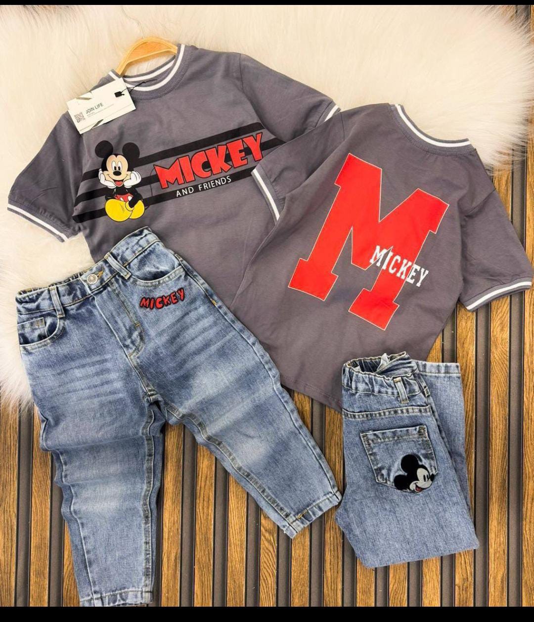 Boys ZARA Mickey Mouse Denim Pants & Orange T-Shirt Set